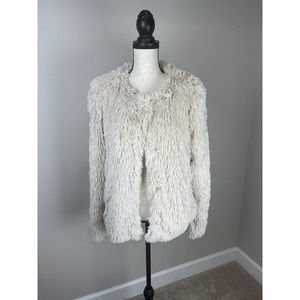 Sanctuary Beige Faux Fur Coat Jacket Sz Lg Box Cut Very Soft Long Sleeve